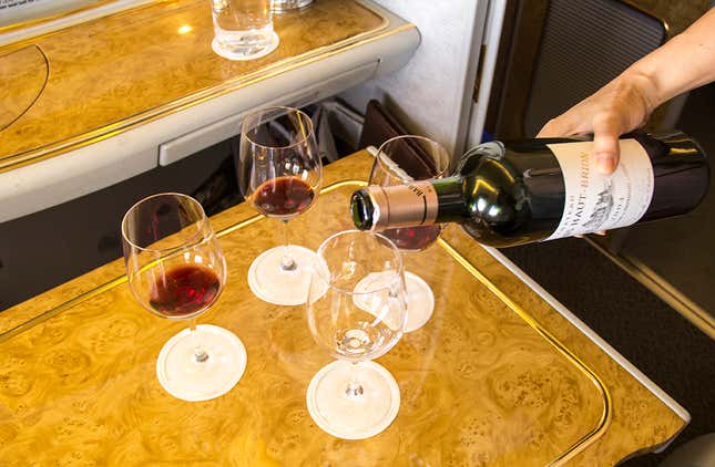 The Emirates wine list is an important part of the First Class experience. The airlines has 1.2 million bottles of wine aging in their cellars in Burgundy.
