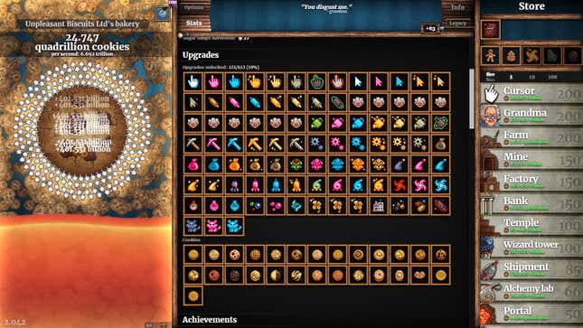 Cookie Clicker in frenzy mode, making seven times as many cookies.