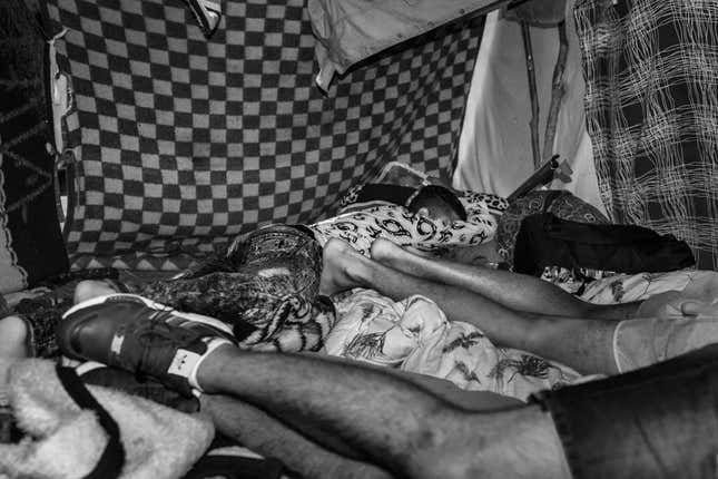 Moroccan migrants in a tent in Izmir, Turkey, after several failed attempts to cross the Strait of Gibraltar. Sept. 19, 2015.