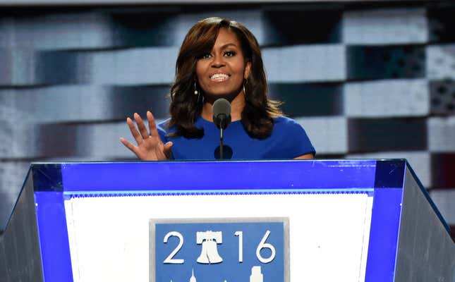 The former first lady speaking at the 2016 Democratic National Convention in Philadelphia