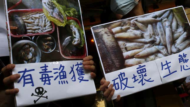 Protesters in Taipei on June 17 calling on Formosa Plastics Group to investigate and disclose its own findings on the fish deaths.