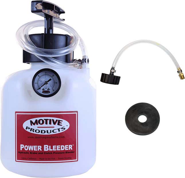 A Motive Power Bleeder positive pressure brake bleeder tool.