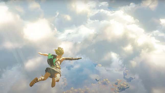 Link soaring through the sky in BOTW 2.