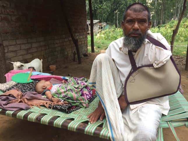 Usman Ansari, who was beaten by a Hindu lynch mob, taken for dead, and had his house burned down, at an undisclosed location in Jharkhand. He was rescued by the police just as he was about to be burned.
