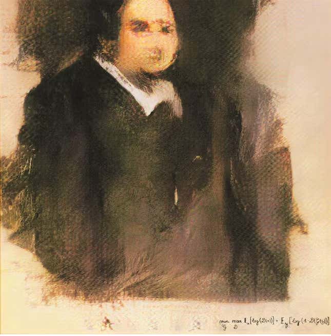 The ‘Portrait of Edmond de Bellamy’ was produced by a generative adversarial network that was fed a data set of 15,000 portraits spanning six centuries.