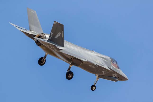 F-35 jet aircraft against a blue sky. 