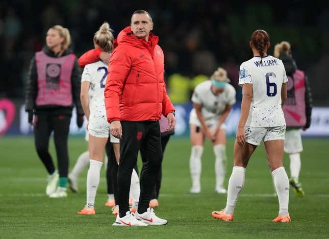 Aug 6, 2023; Melbourne, AUS;  United States head coach Vlatko Andonovski on the pitch after a Round of 16 match in the 2023 FIFA Women&#39;s World Cup against Sweden at Melbourne Rectangular Stadium.