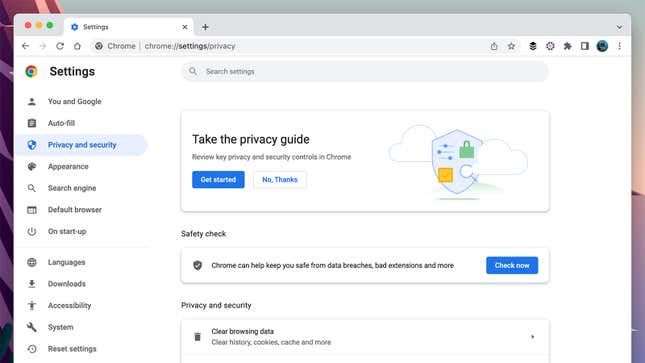 A screenshot of Google Chrome's security page