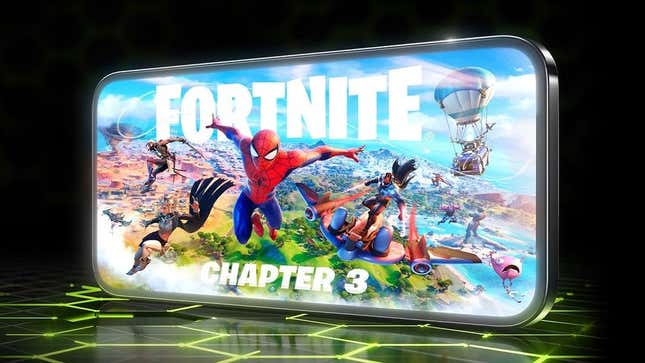 Spider-Man flies through the air in promotional art for Fortnite Chapter 3.