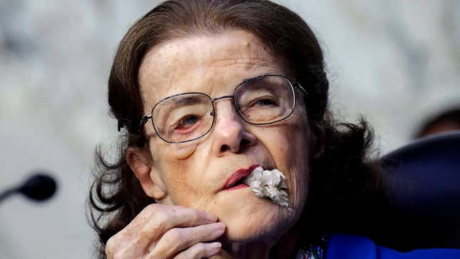 Image for article titled Aide Pulls Several Wet Pages Of Bill Out Of Dianne Feinstein’s Mouth