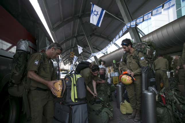 Israeli soldiers getting ready to leave for Kathmandu