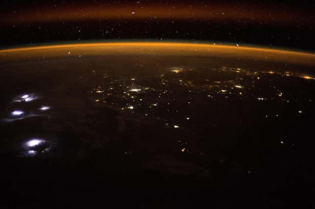 Image for article titled What lightning strikes look like from space