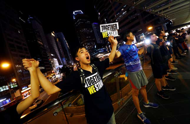Speaking out while joined in the human chain.