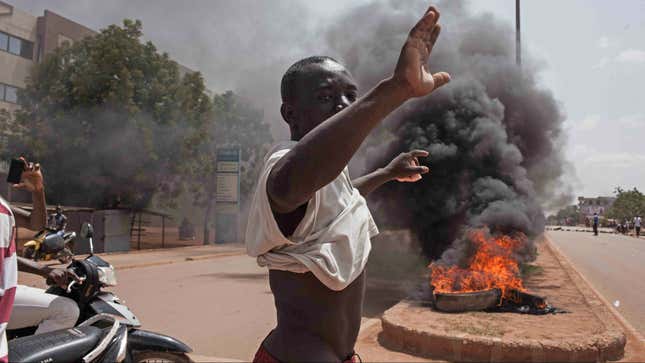 An anti-coup protester in -Ouagadougou, Burkina Faso.