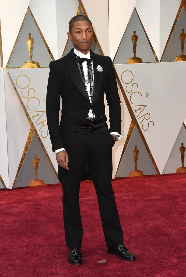 Pharrell Williams arrives at the Oscars on Sunday, Feb. 26, 2017, at the Dolby Theatre in Los Angeles. (Photo by Jordan Strauss/Invision/AP)