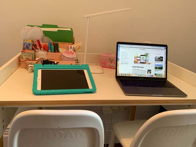 The desk I am sharing with my daughter.