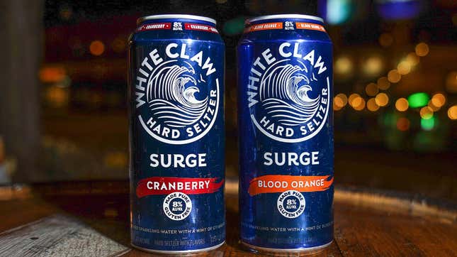 Product shot of White Claw Surge Cranberry and White Claw Surge Blood Orange
