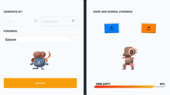 A screenshot from Liam Eloie's "Nokémon" AI-pocket monster generator.