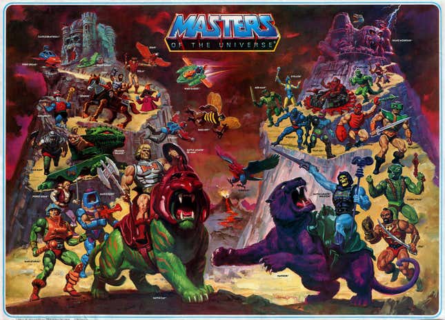 A classic poster from the 1980s Masters of the Universe toyline showcasing the figures