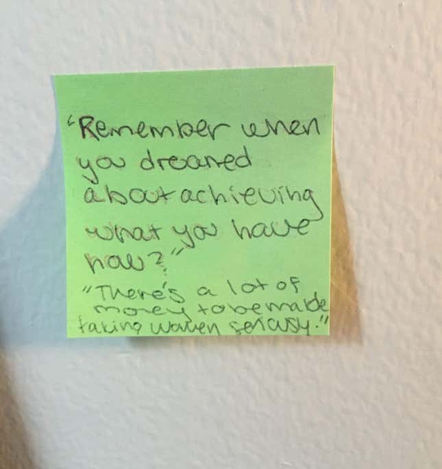 My Liz Plank/Cindy Gallop sticky note. Pardon the handwriting.