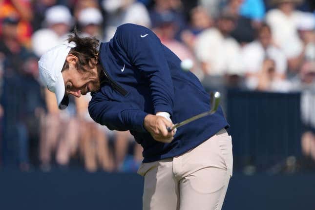 July 20, 2023; Hoylake, ENGLAND, GBR; Tommy Fleetwood plays his shot from the fourth tee during the first round of The Open Championship golf tournament at Royal Liverpool.