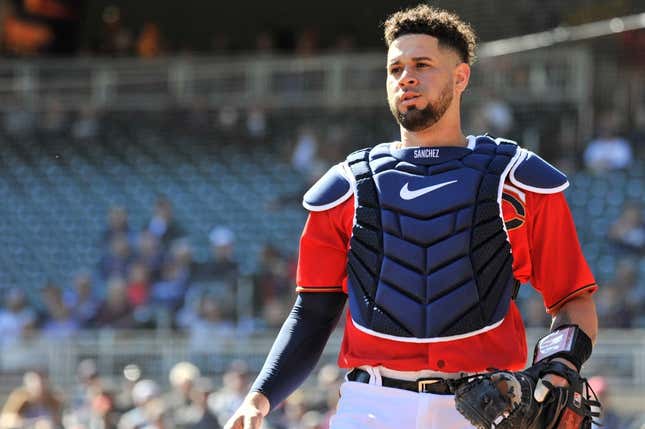 Sep 29, 2022; Minneapolis, Minnesota, USA; Minnesota Twins catcher Gary Sanchez (24) in action against the Chicago White Sox at Target Field.