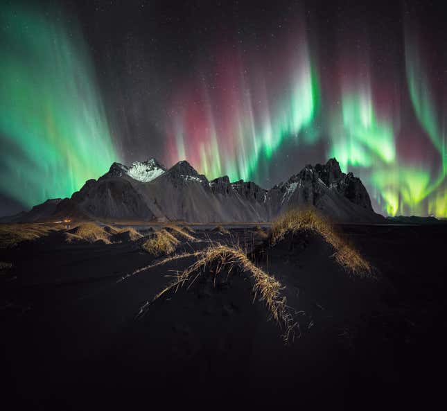 An Icelandic mountain and the aurora. 