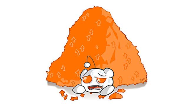 The Reddit mascot is under the upvoting signs.