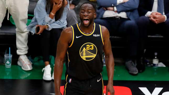 Golden State Warriors forward Draymond Green (23) reacts during the fourth quarter of Game 3 of basketball’s NBA Finals, against the Boston Celtics, Wednesday, June 8, 2022, in Boston.