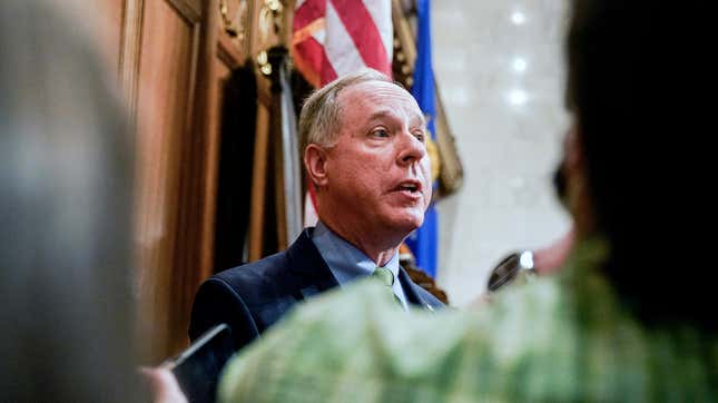Wisconsin Assembly Speaker Robin Vos talks to the media after Gov. Tony Evers addressed a joint session of the state Legislature in the Assembly chambers during his State of the State speech at the state Capitol, Feb. 15, 2022, in Madison, Wis.