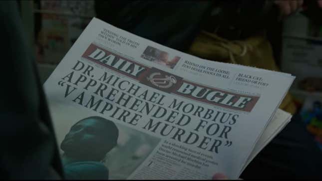 A cover of the Daily Bugle mentioning Rhino and Black Cat.