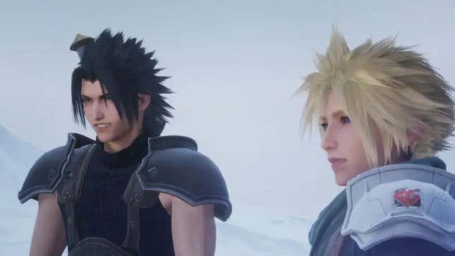 Two Final Fantasy characters look off to the left, wondering about their life choices.