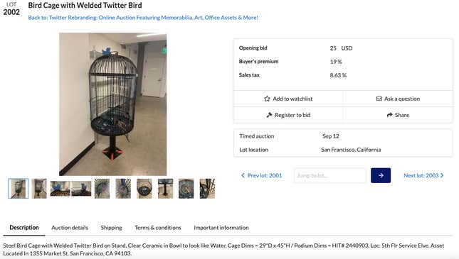 Image for article titled Twitter&#39;s Office Auction: Here Are the 35 Oddest Pieces of Bird-Themed Junk for Sale