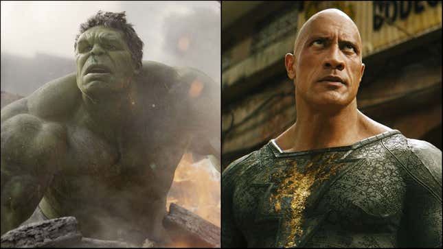 Left: The Hulk in Avengers: Infinity War (Screenshot: Marvel Studios/YouTube); Right: Black Adam (Photo: Earner Bros.)