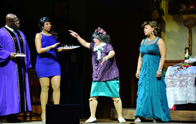 Zebulon Ellis, Monicaa Blaire, Patrice Lovely and Cheryl ,Pepsii, Riley onstage during Tyler Perry’s Hell Hath No Fury Like A Woman Scorned play at James L Knight Center.