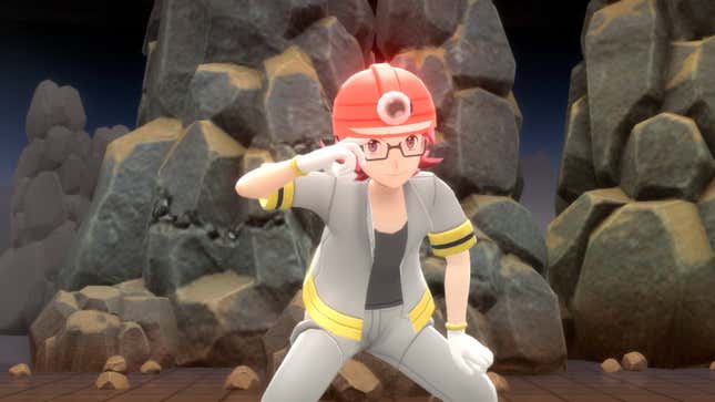 A Pokémon trainer wears a hard hat in one of Diamond and Pearl's tunnels. 