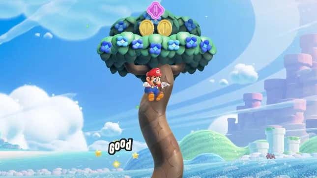 Mario tries to stick the landing. 