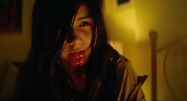 A small girl whose bloody mouth reveals her true identity as a vampire.