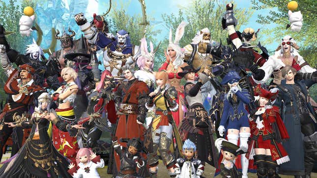 A crowd of Final Fantasy XIV characters in a screenshot from Square Enix. 