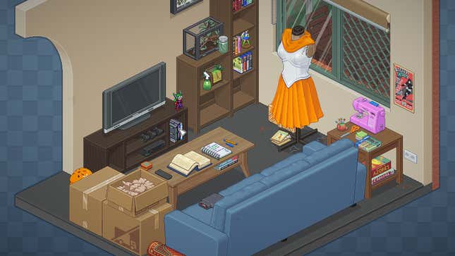 A screenshot shows a mostly unpacked living room.