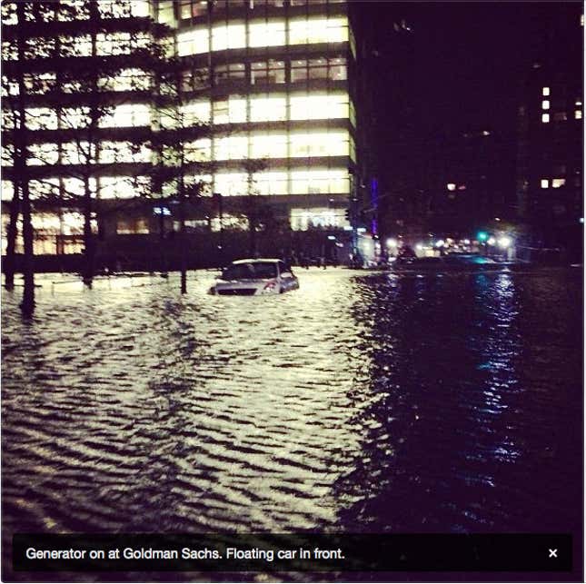Charlie Walk shot this photo as the area around Wall Street flooded.