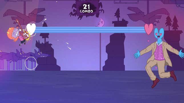 A character shoots a heart at another in Dead Pets Unleashed.