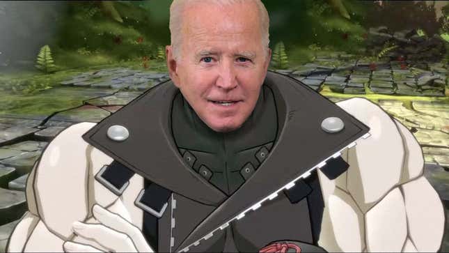 Chipp Zanuff, with President Joe Biden’s head superimposed on the body, stands poised and ready to kick some ass in Guilty Gear Strive.
