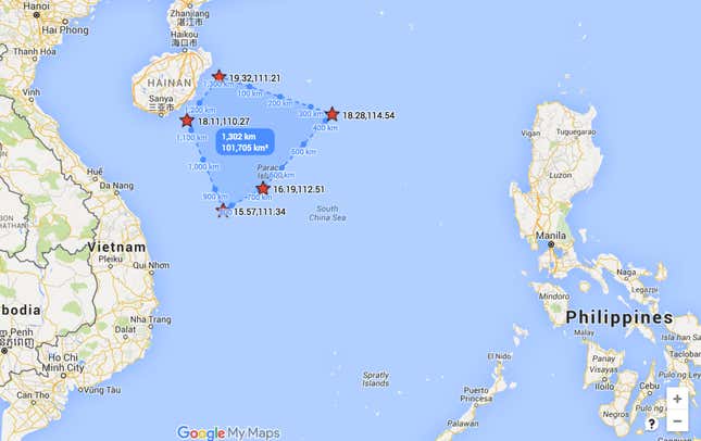 The area China cordoned off for military drills running July 5-11.