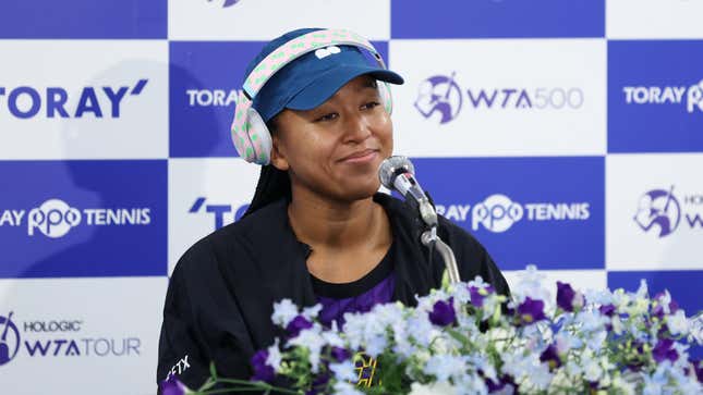 Naomi Osaka of Japan reacts while speaking to the media during day one of Toray Pan Pacific Open on September 19, 2022 in Tokyo, Japan.