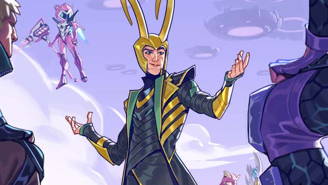Marvel's Loki presents himself to the Fortnite universe as UFOs fly in the background.