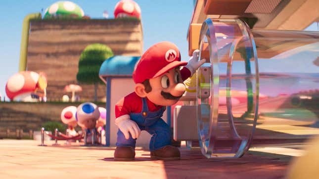 Mario schaut in ein Rohr.