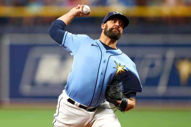 Jun 5, 2022; St. Petersburg, Florida, USA;  Tampa Bay Rays pitcher Andrew Kittredge (36) throws a pitch against the Chicago White Sox in the ninth inning at Tropicana Field.