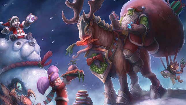 One of Blizzard's World of Warcraft Christmas cards, showing Santa Orc and Panda Claus. 