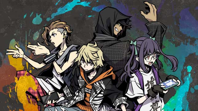 NEO: The World Ends With You characters in front of a colorful background. 